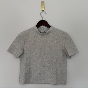 Zara Grey Crop T-Shirt with Turtleneck Collar